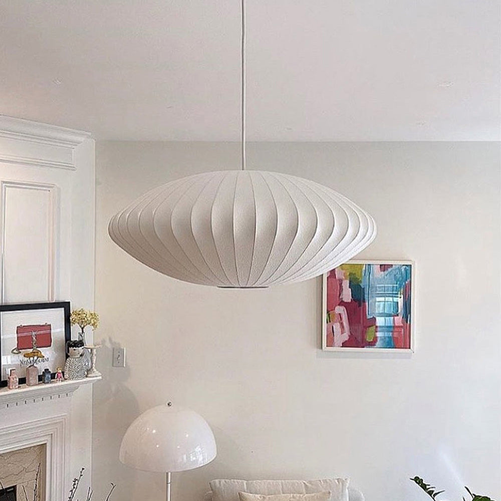 Vela | Mid-century ribbet hvid lanterne loftslampe