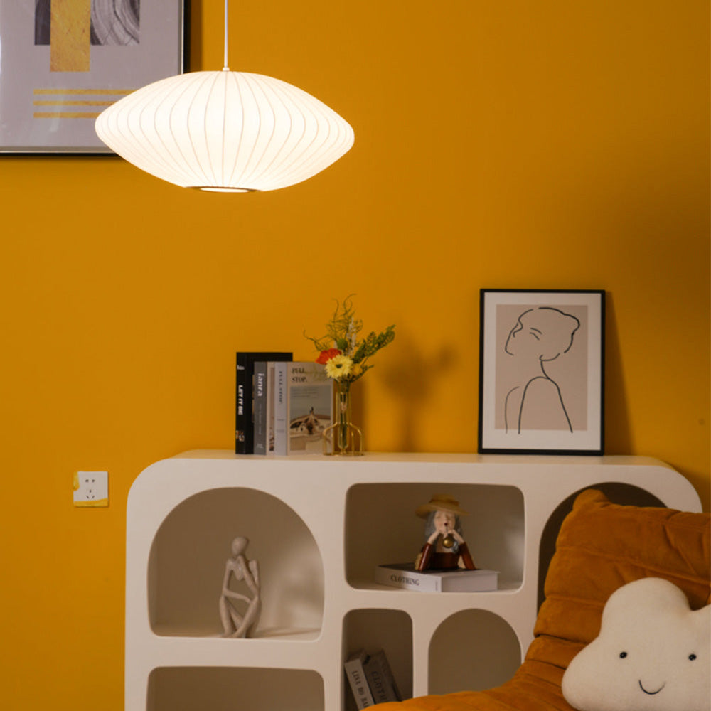 Vela | Mid-century ribbet hvid lanterne loftslampe