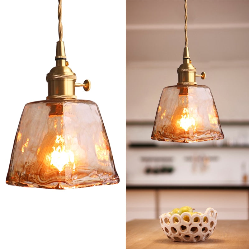 Lerius | Geometrisk industriel messing håndlavet glas pendellampe