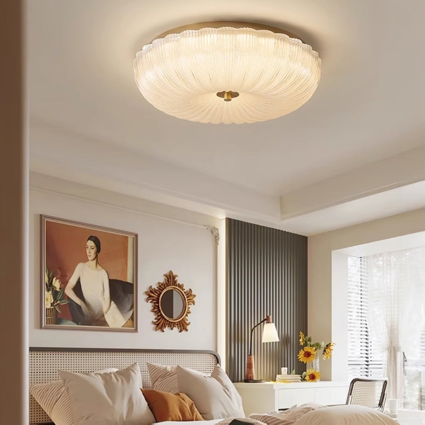 Kendrovia | Nordisk Ribbede Skinnende Glas Loftlampe