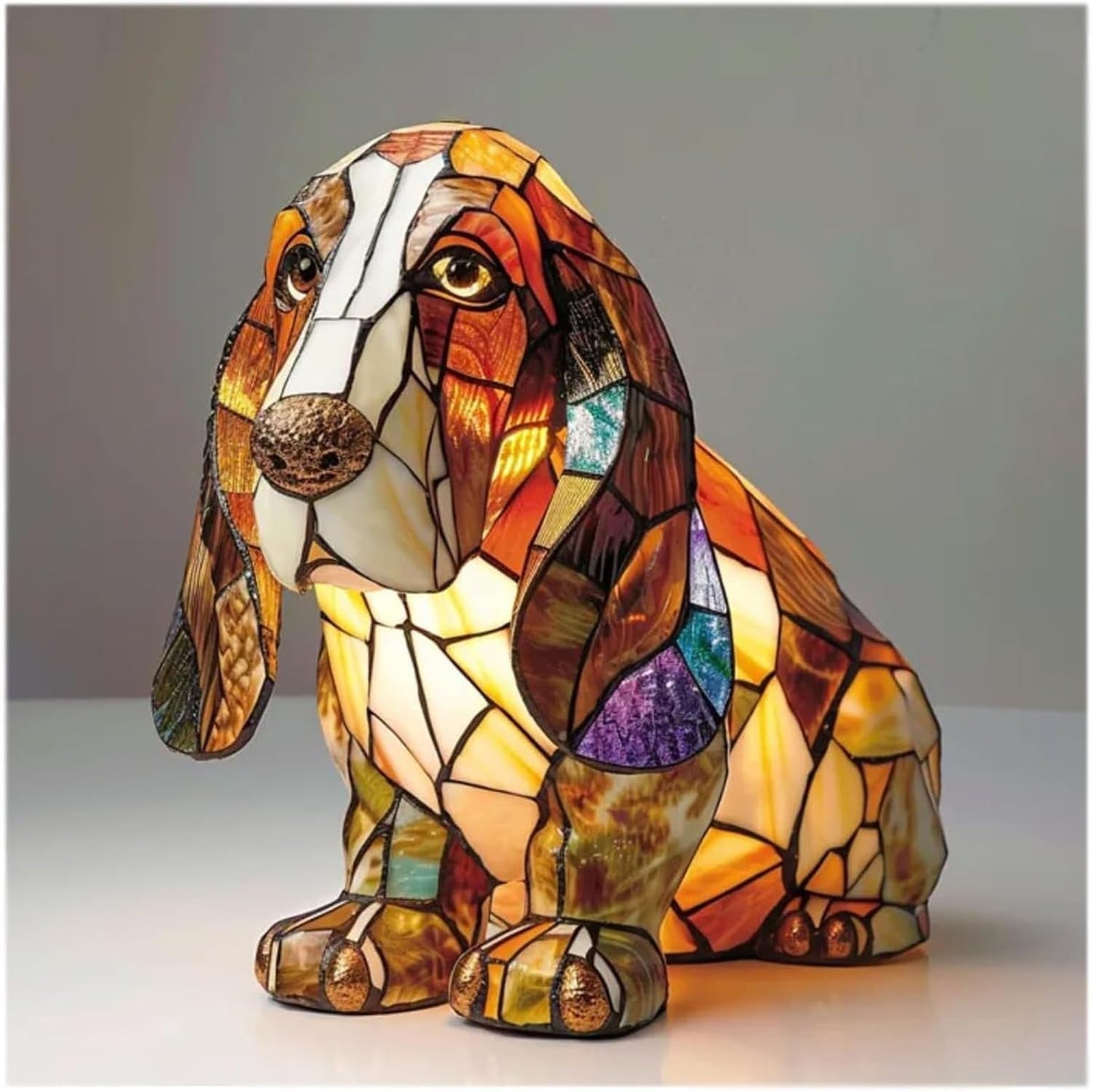 Glasmosaik skulptureret harpats hundefigur accent bordlampe