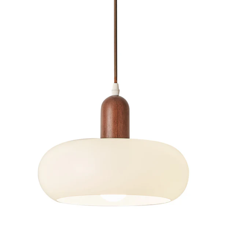 Nordica | Minimalistisk cremefarvet glas- og træpendel