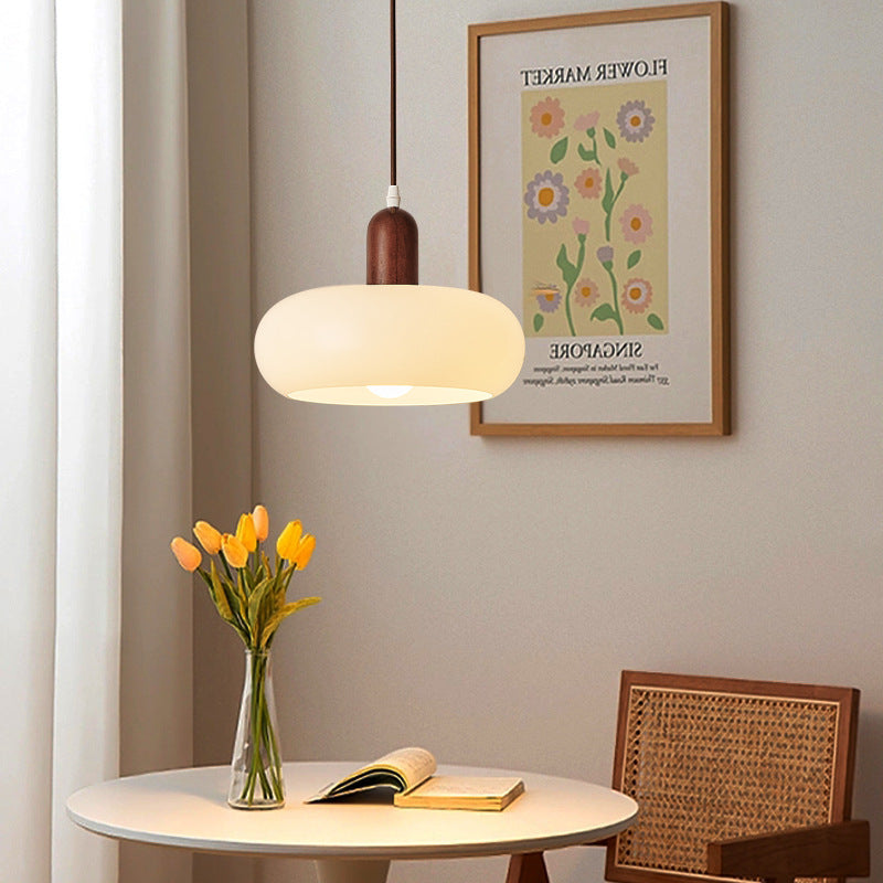 Nordica | Minimalist Cream Glass and Wood Pendant Light