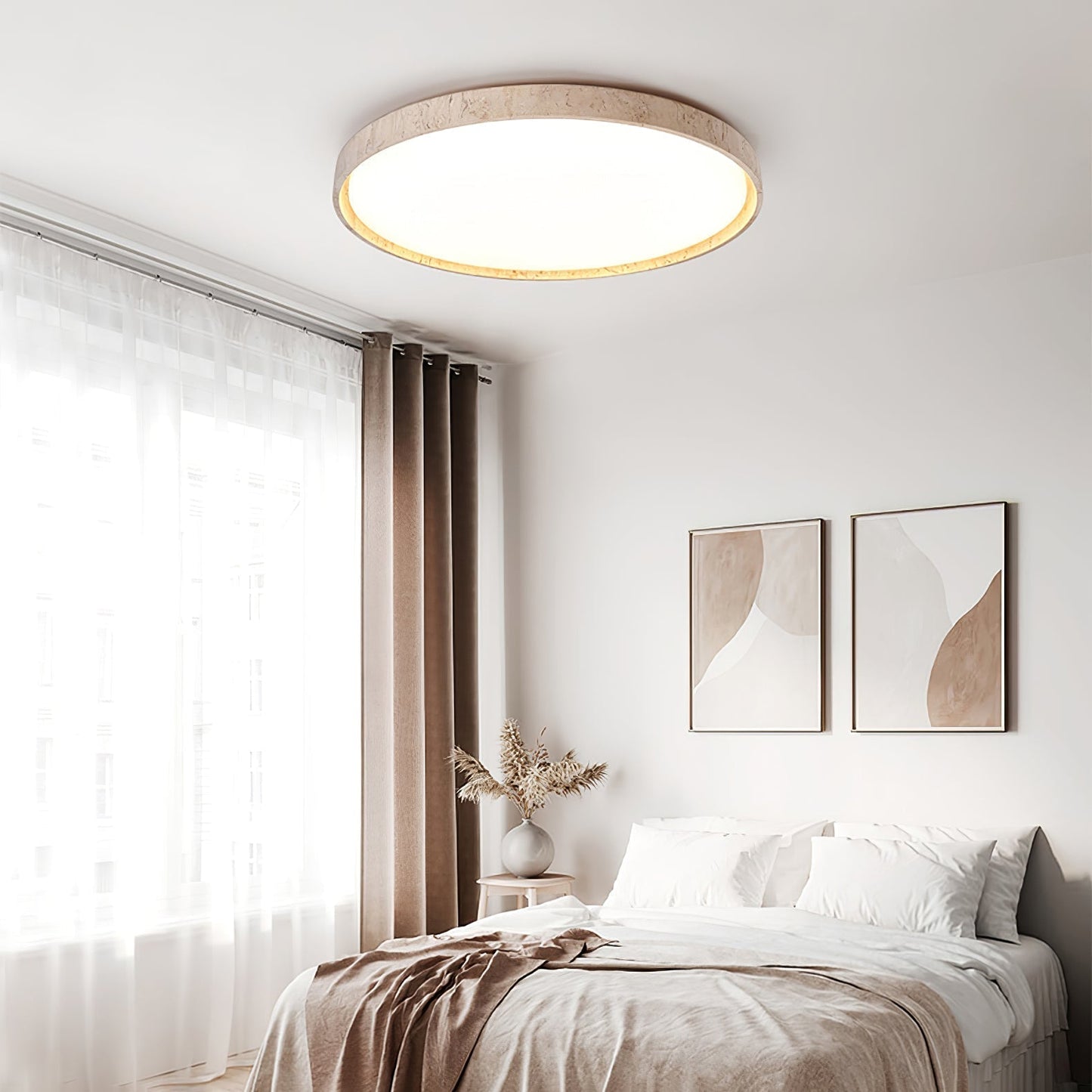 Aeristhos | Minimalistisk håndskåret rund travertin sten loftslampe