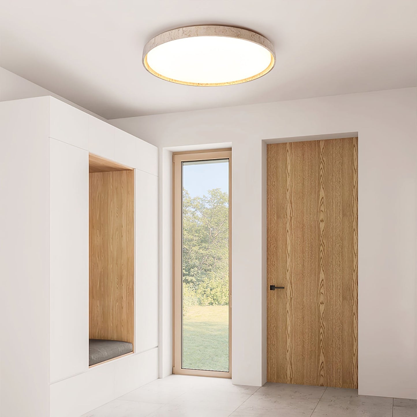 Aeristhos | Minimalistisk håndskåret rund travertin sten loftslampe
