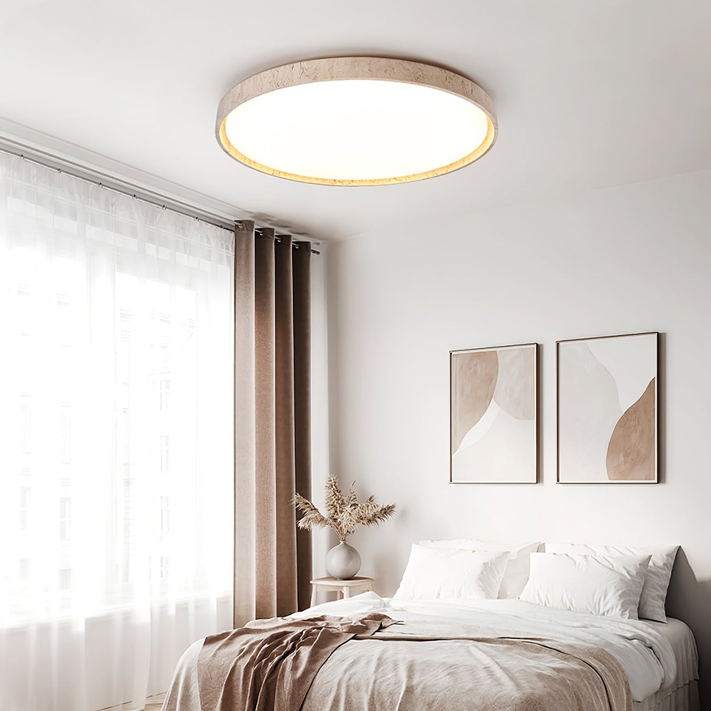 Aeristhos | Minimalistisk håndskåret rund travertin sten loftslampe