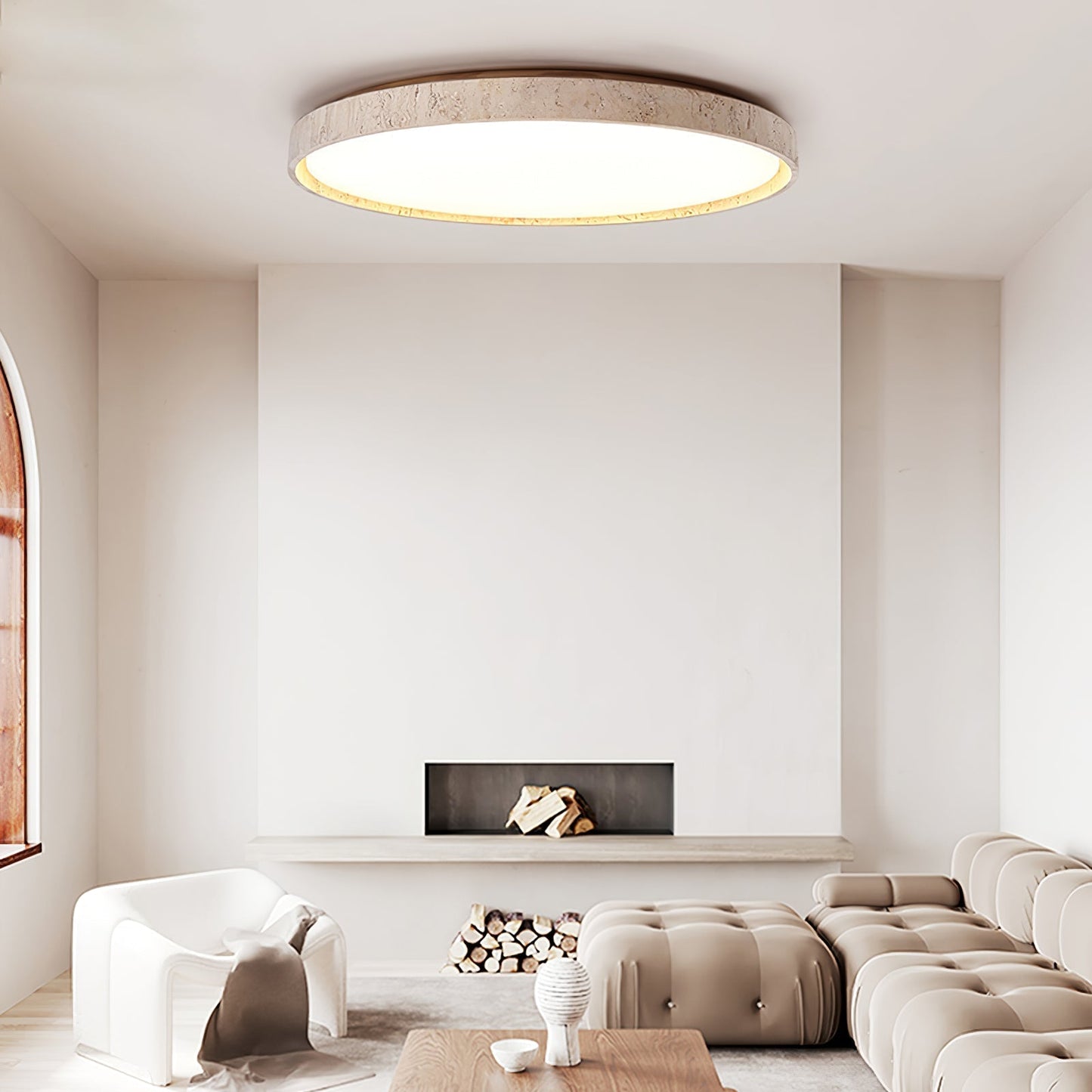 Aeristhos | Minimalistisk håndskåret rund travertin sten loftslampe