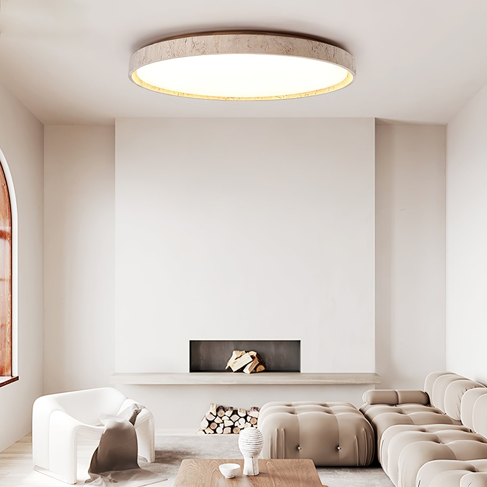 Aeristhos | Minimalistisk håndskåret rund travertin sten loftslampe