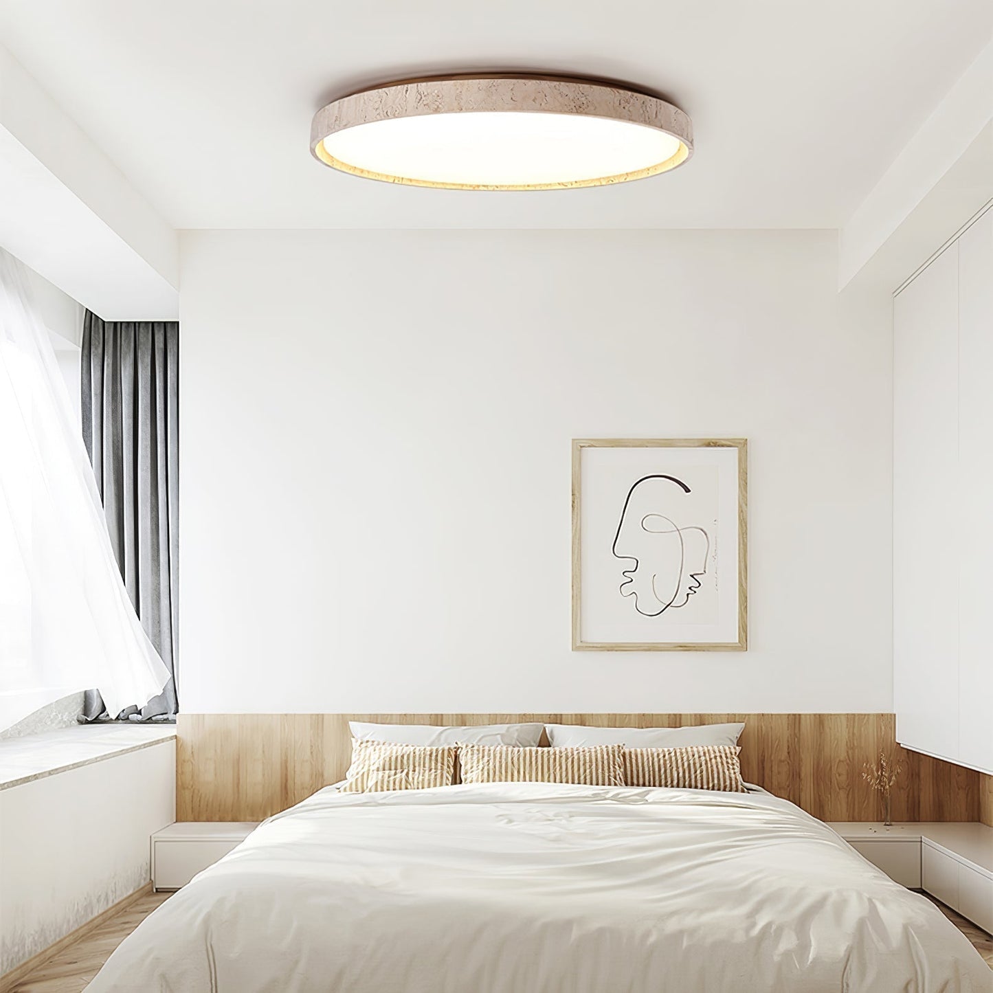 Aeristhos | Minimalistisk håndskåret rund travertin sten loftslampe