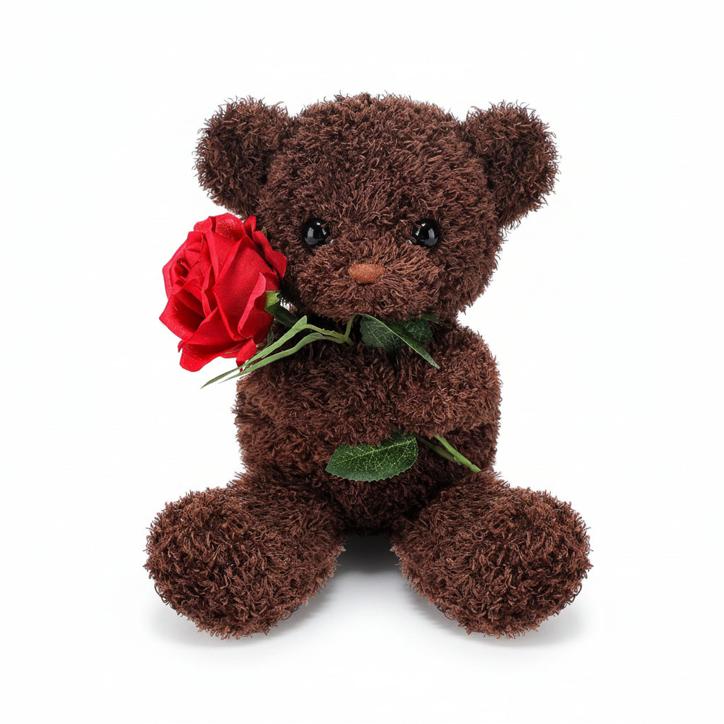 Kælen bamse med rose plysdyr gave  