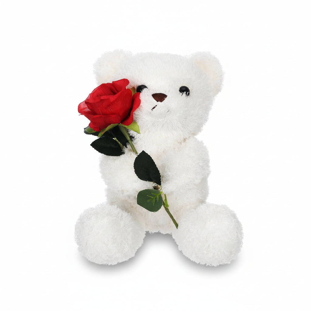 Kælen bamse med rose plysdyr gave  