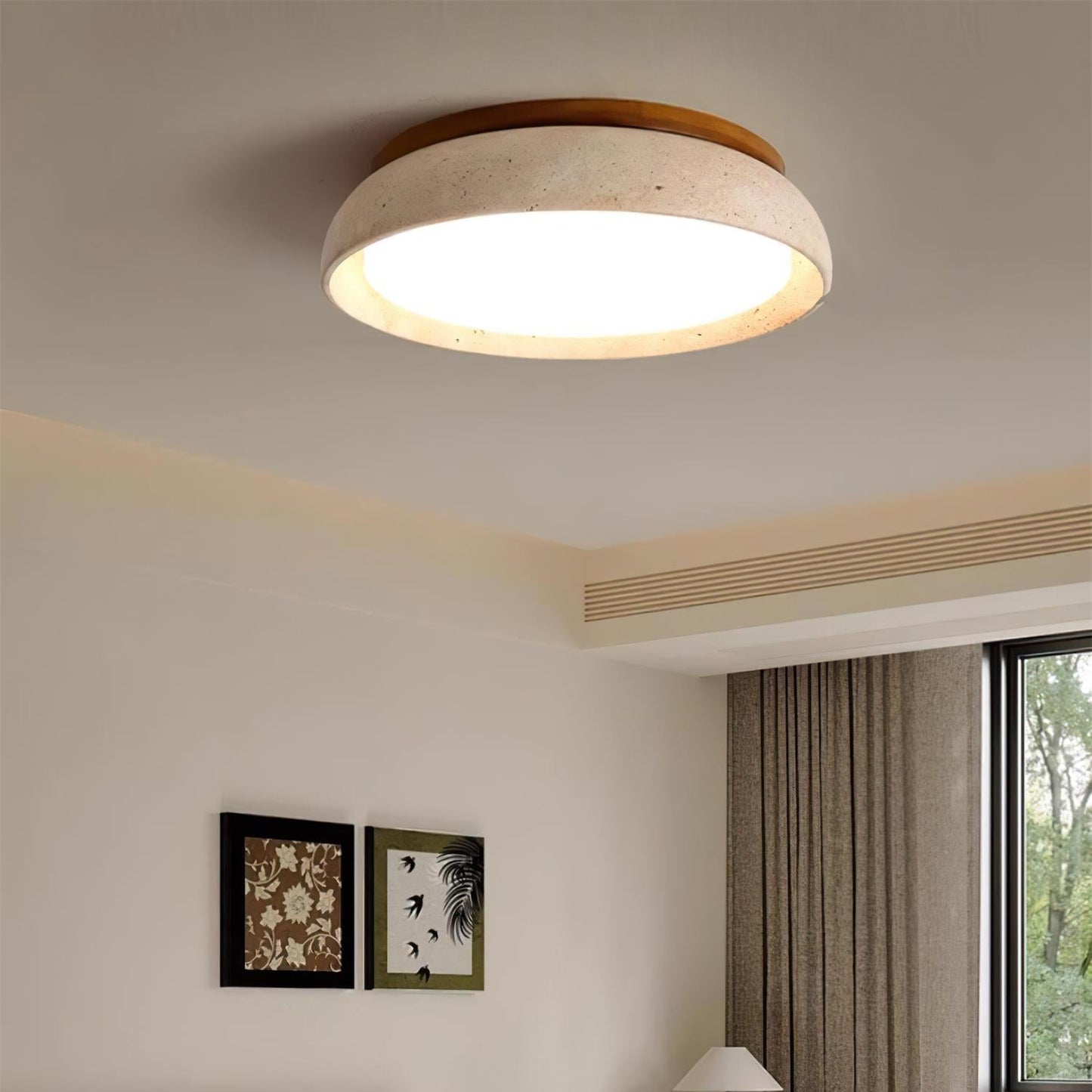 Caelum | Naturlig rund travertin indbygget loftslampe
