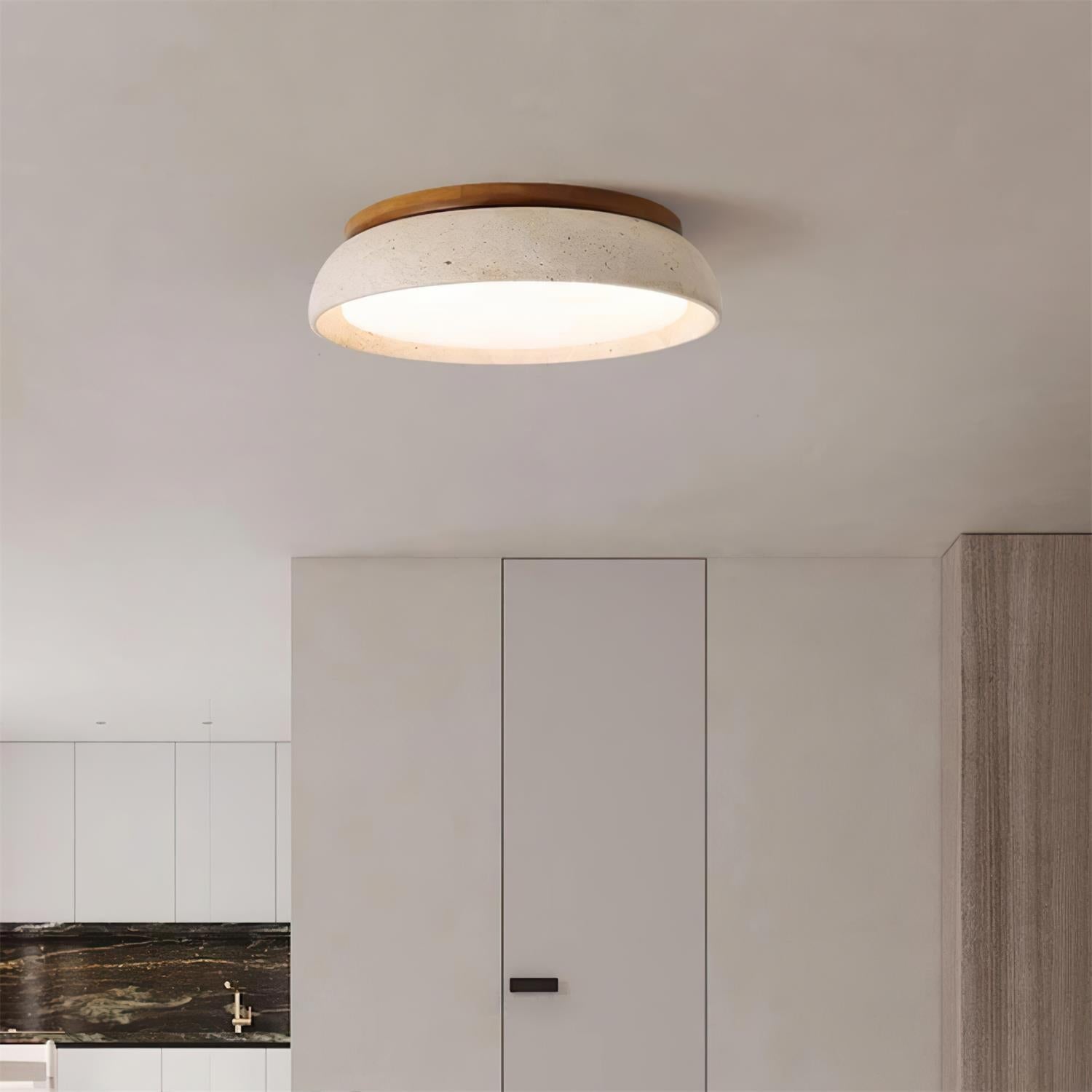 Caelum | Naturlig rund travertin indbygget loftslampe