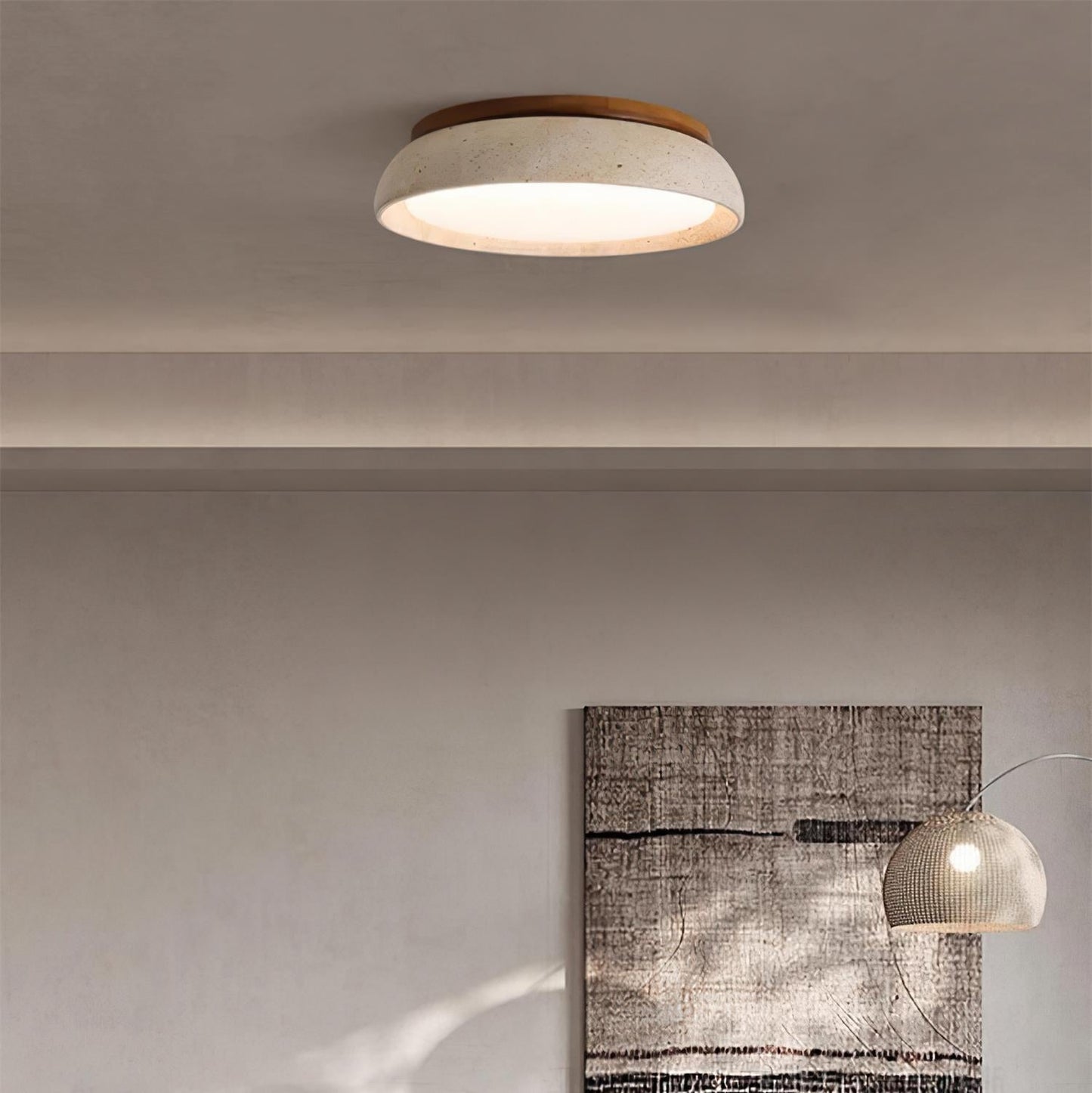 Caelum | Naturlig rund travertin indbygget loftslampe