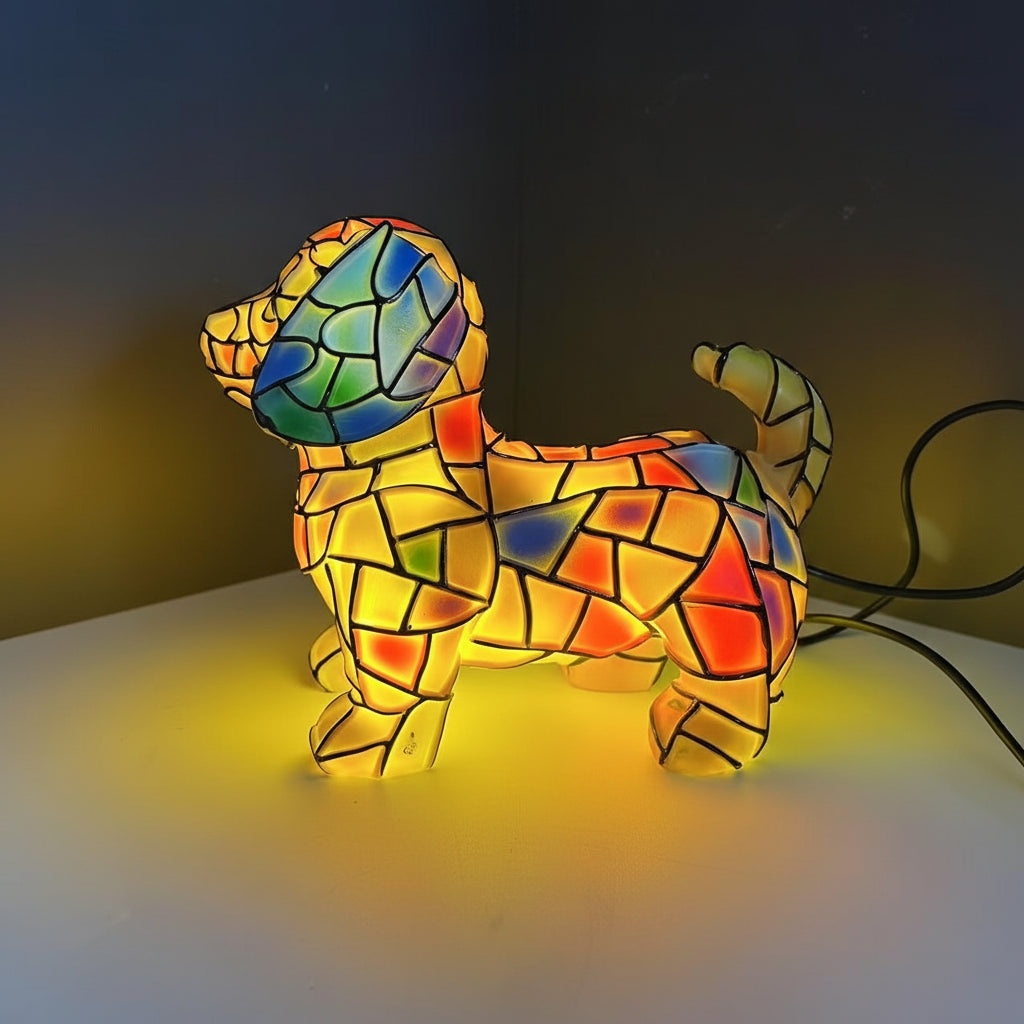 Harpsat glasmosaik hundefigur dekorativ accent bordlampe