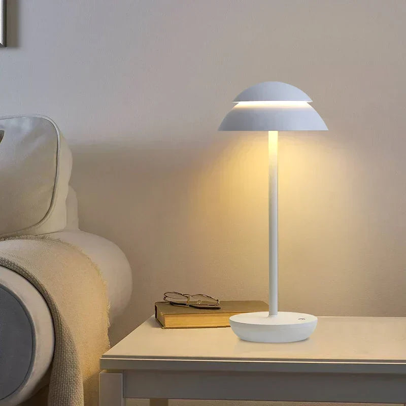 Skulpturel kuppel skærm trådløs aluminium genopladelig bordlampe
