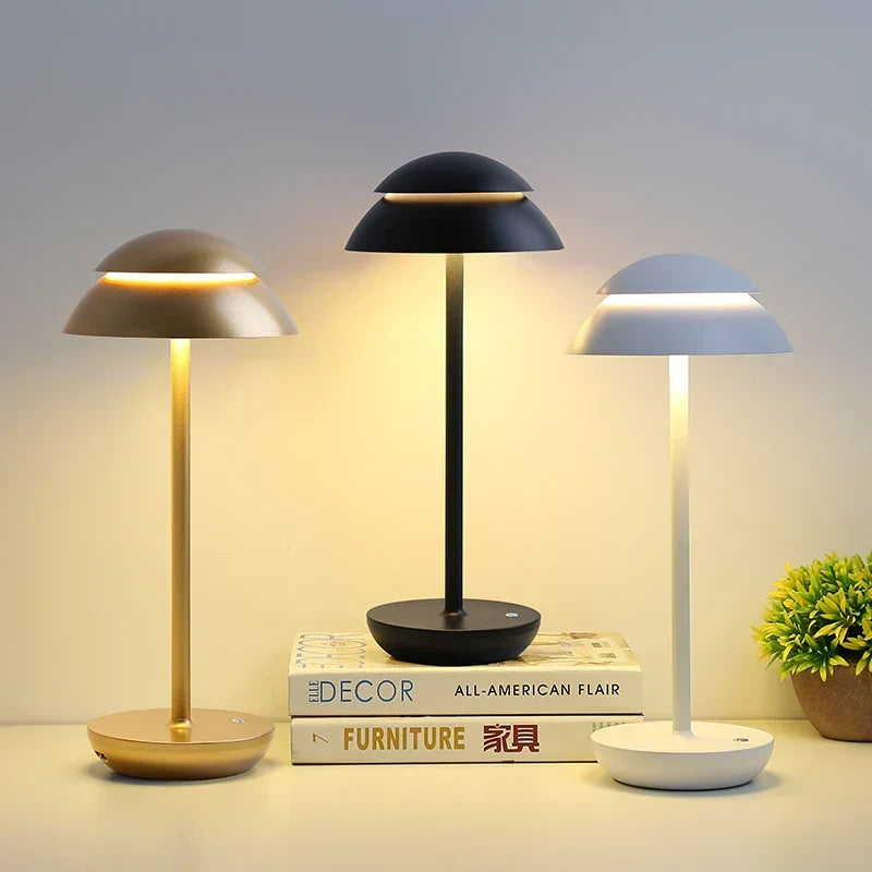 Skulpturel kuppel skærm trådløs aluminium genopladelig bordlampe