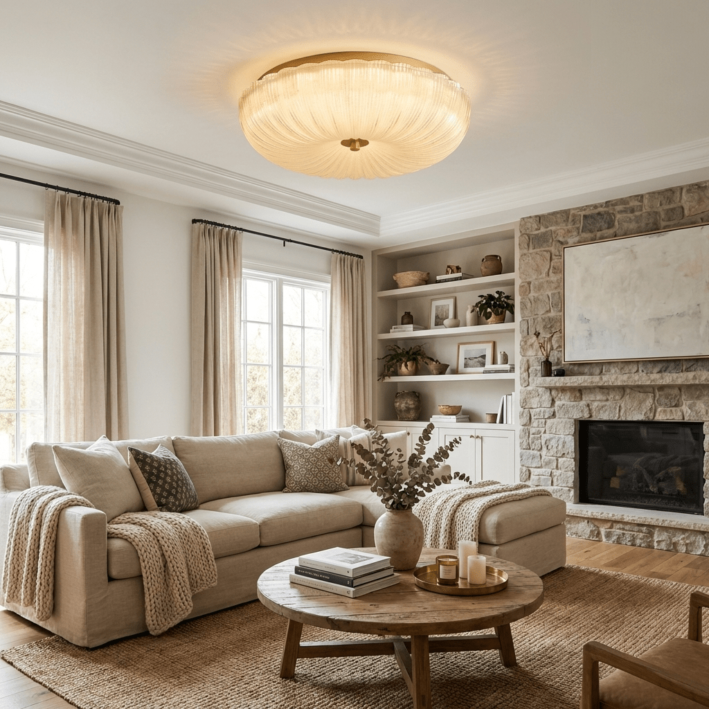 Kendrovia | Nordisk Ribbede Skinnende Glas Loftlampe