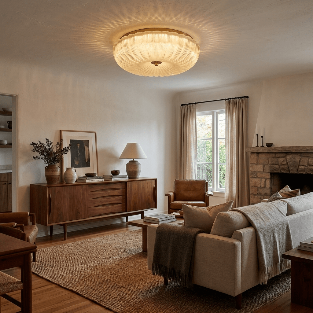 Kendrovia | Nordisk Ribbede Skinnende Glas Loftlampe