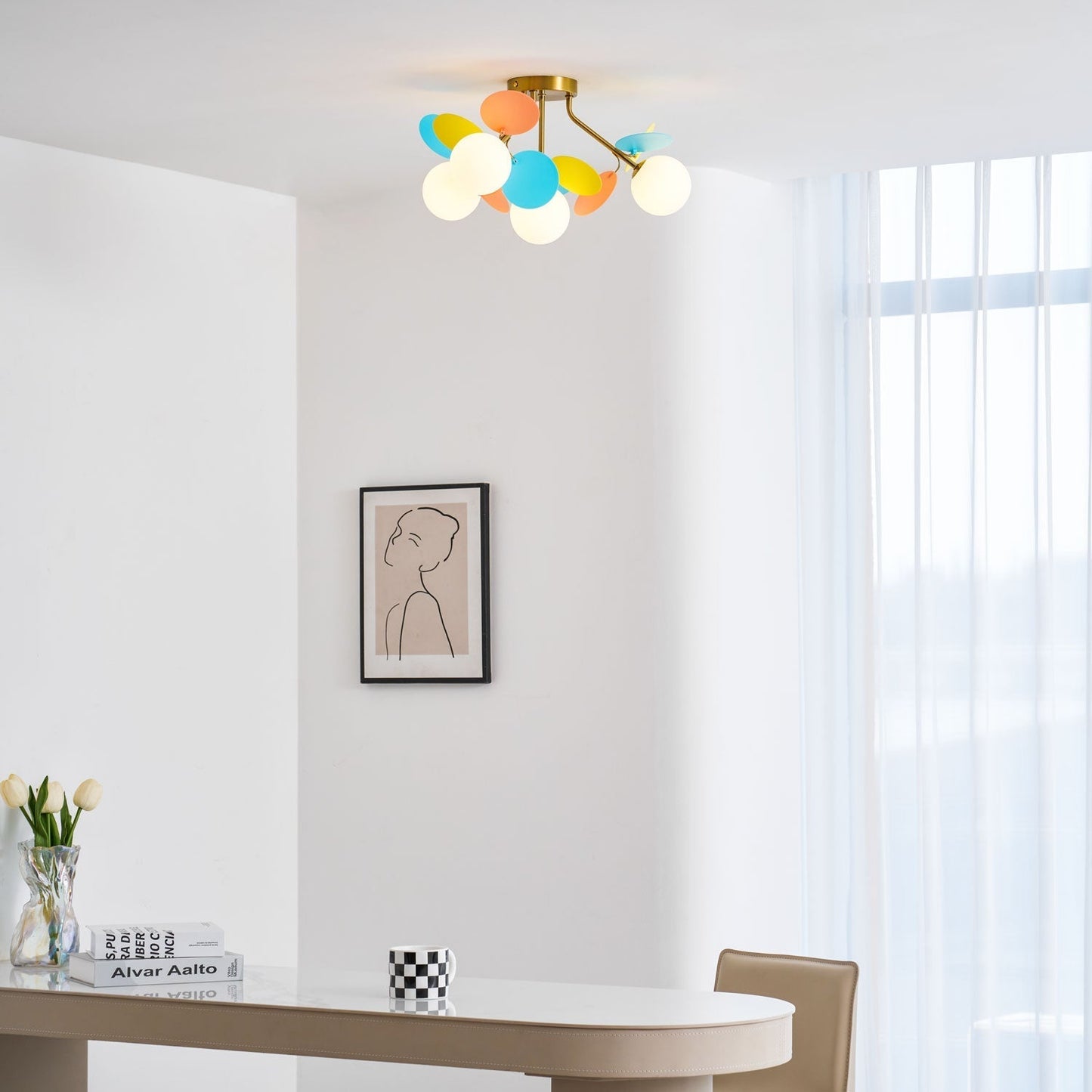 Kalythos | Skulpturel geometrisk disk klynge semi-flush monteret loftslampe