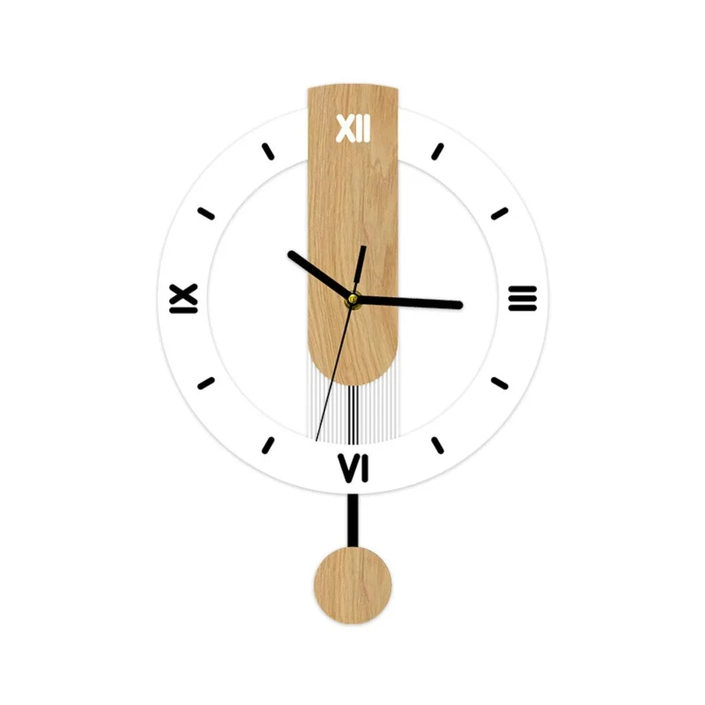 Minimalistisk åben ramme akryl træ pendul vægur