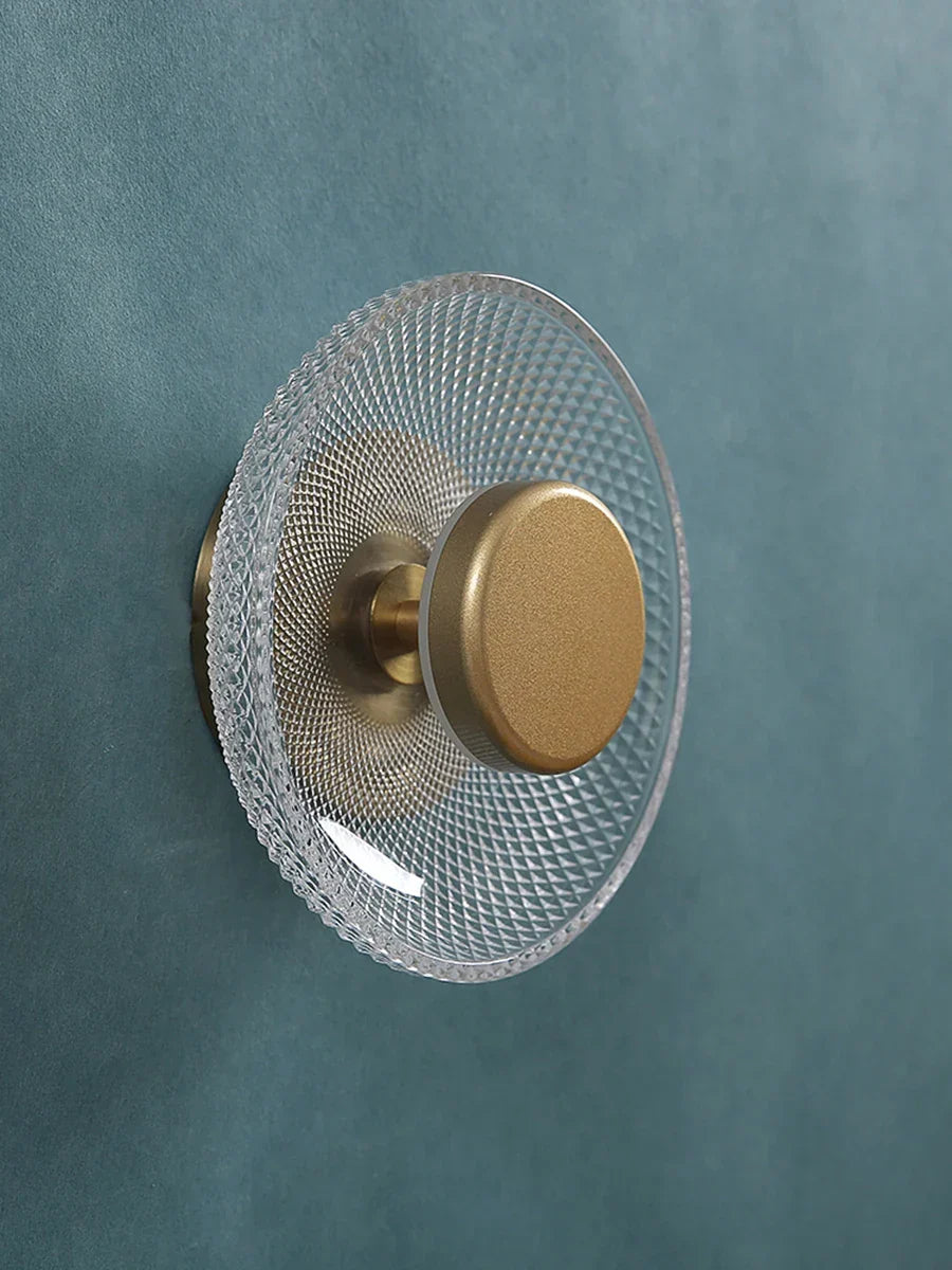 Tekstureret og farvet glas disk skulpturel væglampe