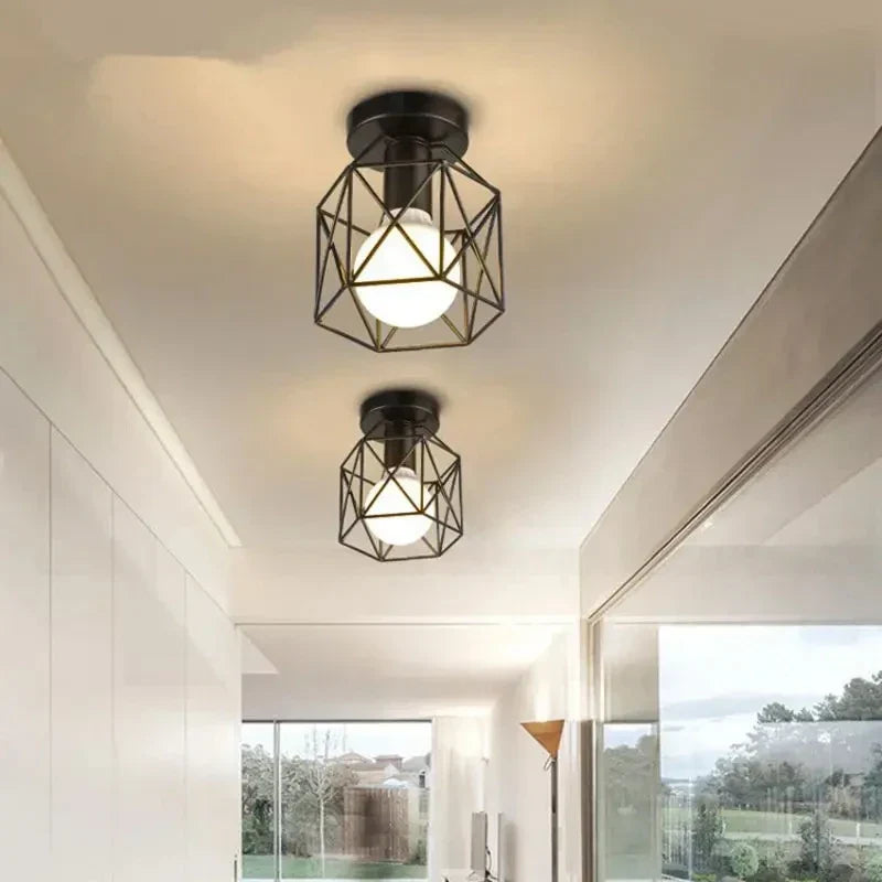 Geometrisk metalbur kompakt industriel loftlampe