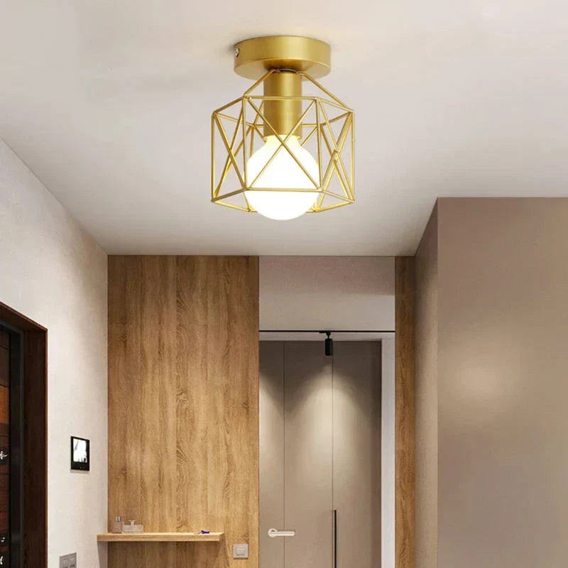 Geometrisk metalbur kompakt industriel loftlampe