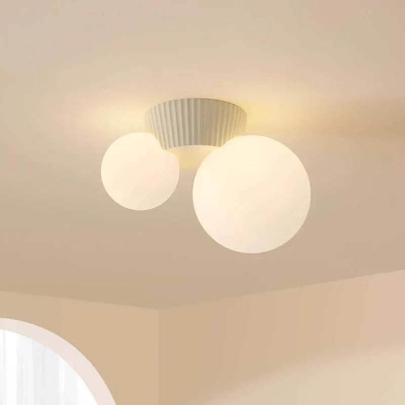 Skulpturel ribbet frostet dobbelt globus loftlampe
