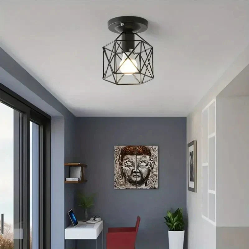 Geometrisk metalbur kompakt industriel loftlampe