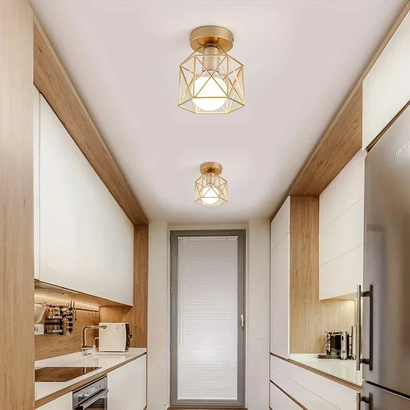 Geometrisk metalbur kompakt industriel loftlampe