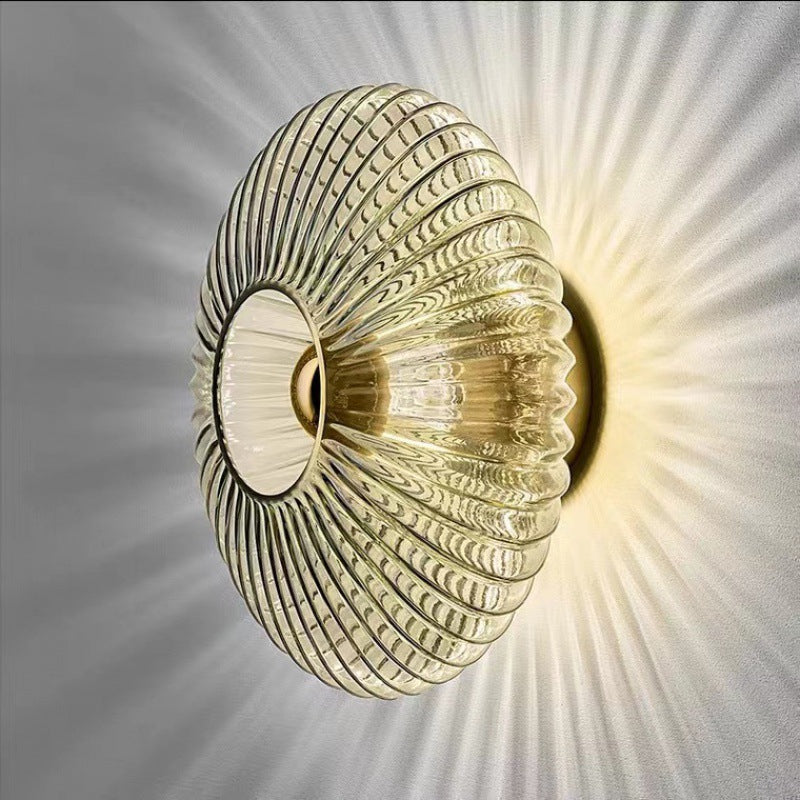 Nordisk vintage stribet bølget glas disk væglampe