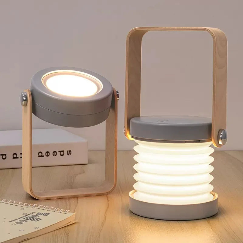 Sammenklappeligt træhåndtag skandinavisk minimalistisk genopladelig bærbar bordlampe