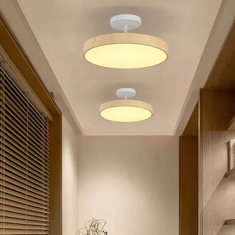 Sylva | Moderne træstruktur cirkulær semi-flush loftslampe