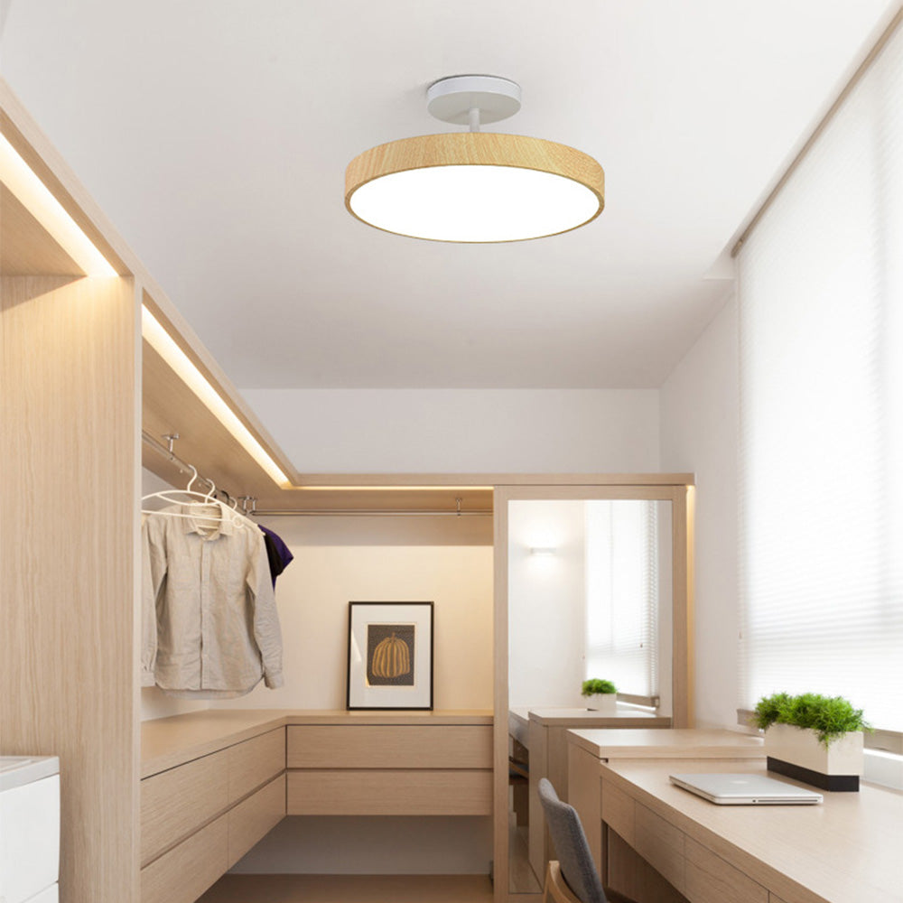 Sylva | Moderne træstruktur cirkulær semi-flush loftslampe