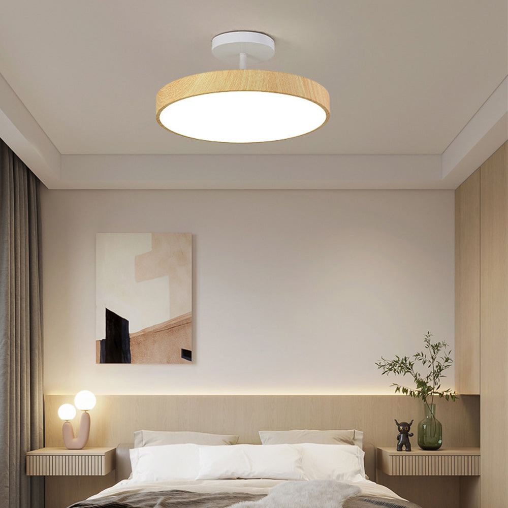 Sylva | Moderne træstruktur cirkulær semi-flush loftslampe