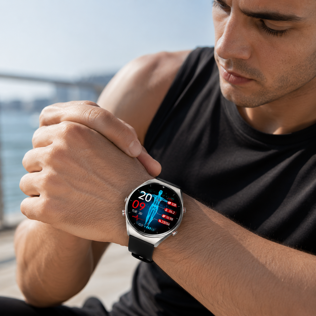 Touchscreen genopladelig bærbar smartwatch fitness aktivitets tracker monitor