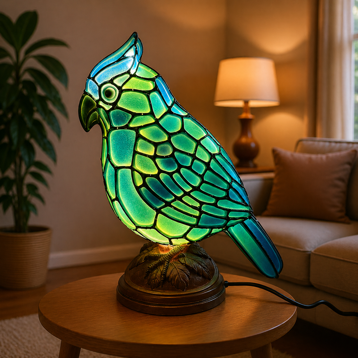Kardinal fugleskulptur kunstglas bordlampe