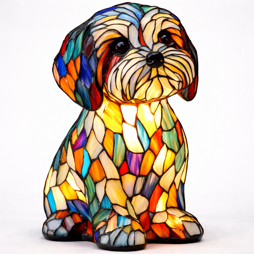 Mosaik glasmosaik hundedesign bordlampe