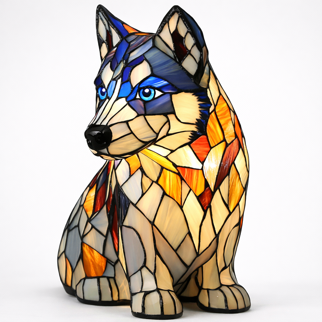 Mosaik glasmosaik hundedesign bordlampe