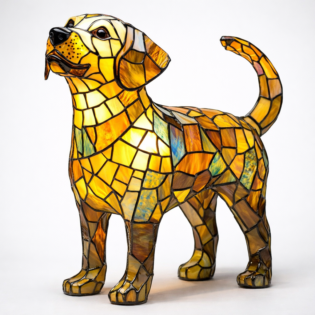 Mosaik glasmosaik hundedesign bordlampe