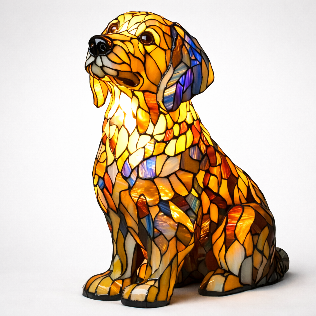 Mosaik glasmosaik hundedesign bordlampe