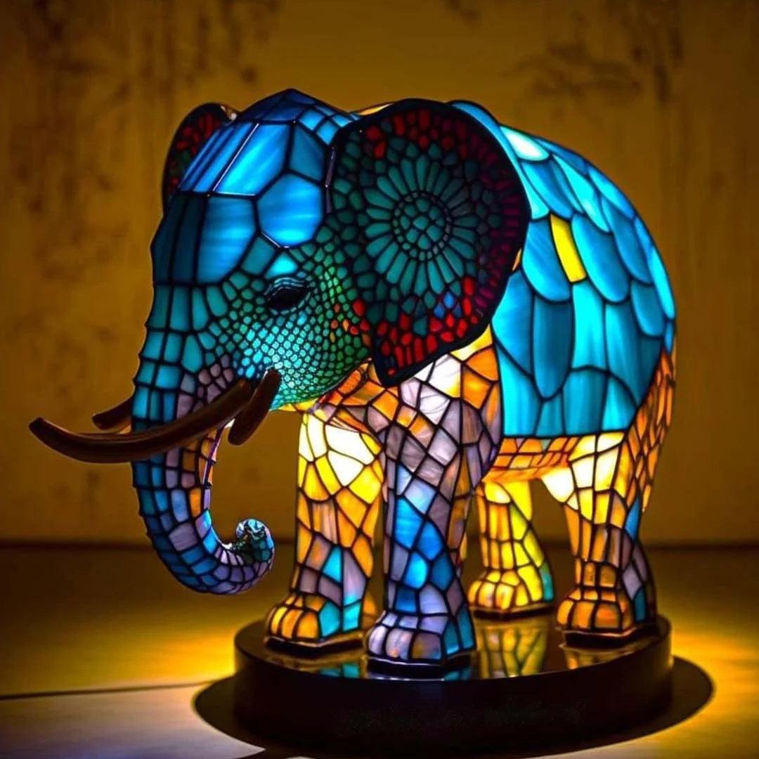 Glasmosaik stil dyrefigur accent bordlampe