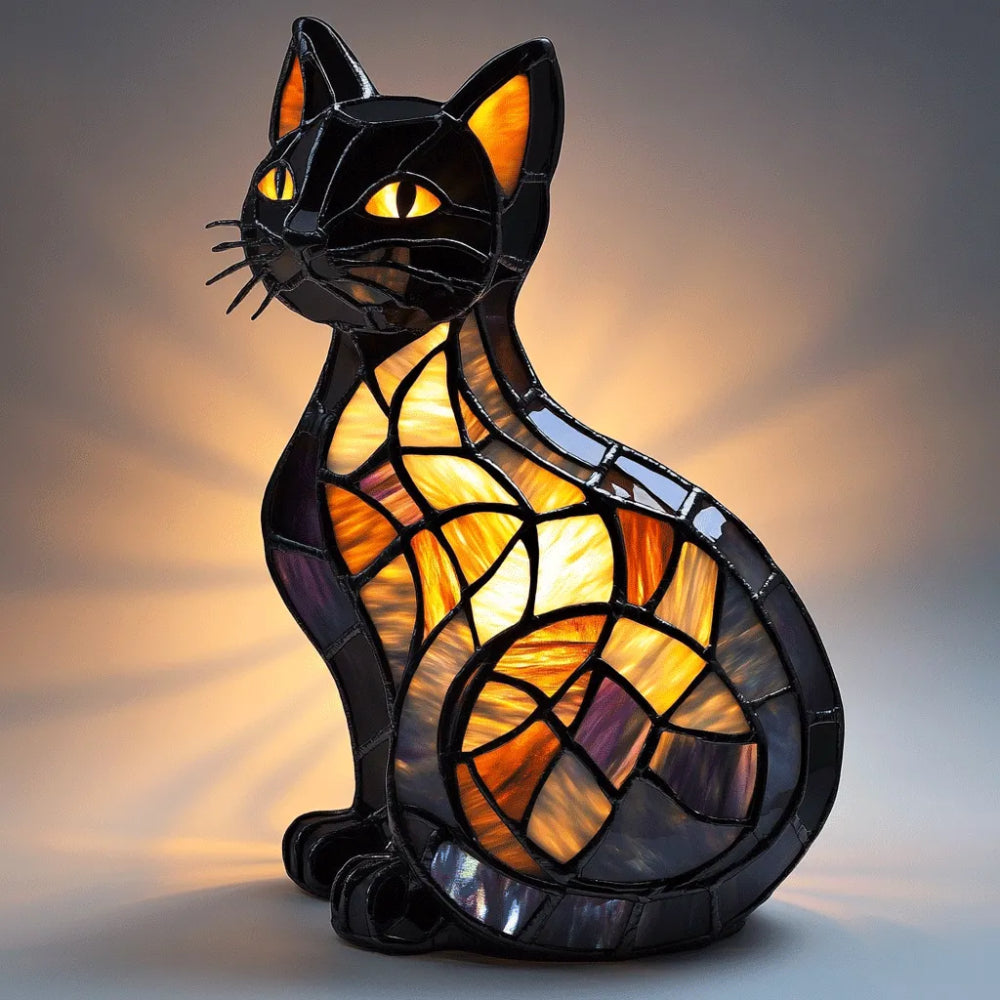 Glasmosaik stil kattefigur bordlampe natlys