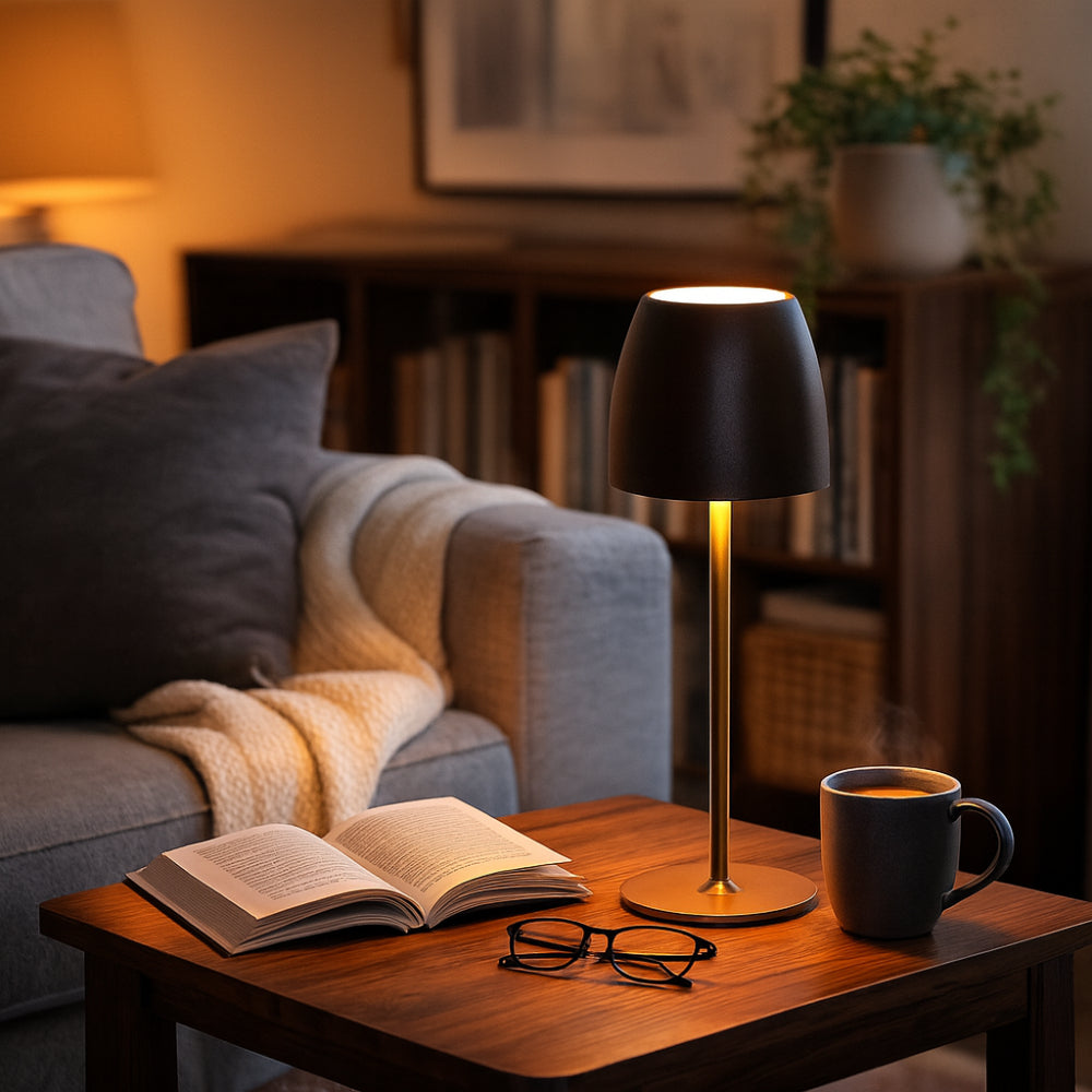 Minimalistisk slank silhuet trådløs genopladelig dæmpbar indendørs udendørs bordlampe