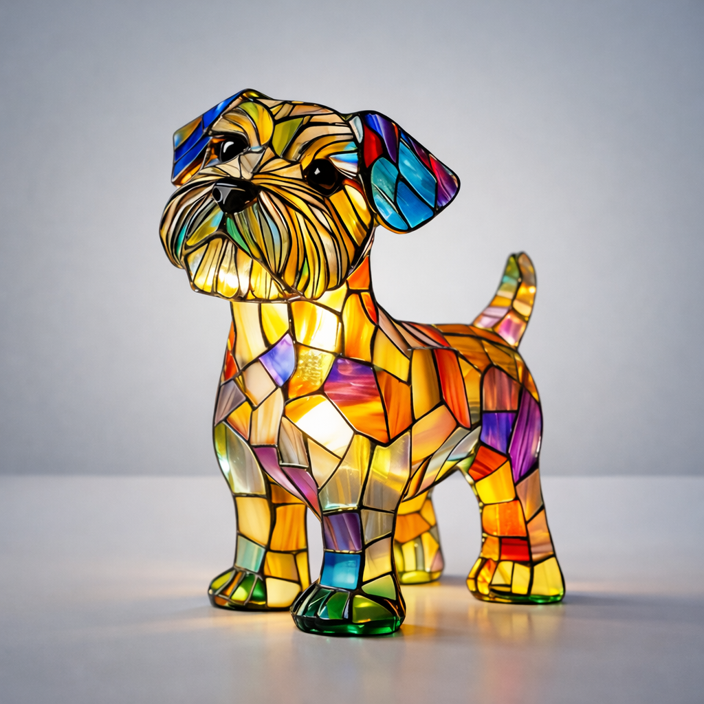 Figur af hund i farvet glas og harpiks natlampe bordlampe