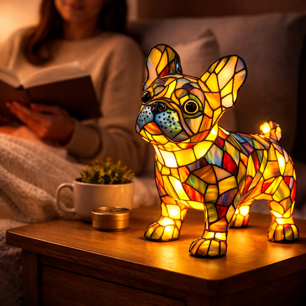 Glasmosaik hund silhuet dekorativ dyre bordlampe