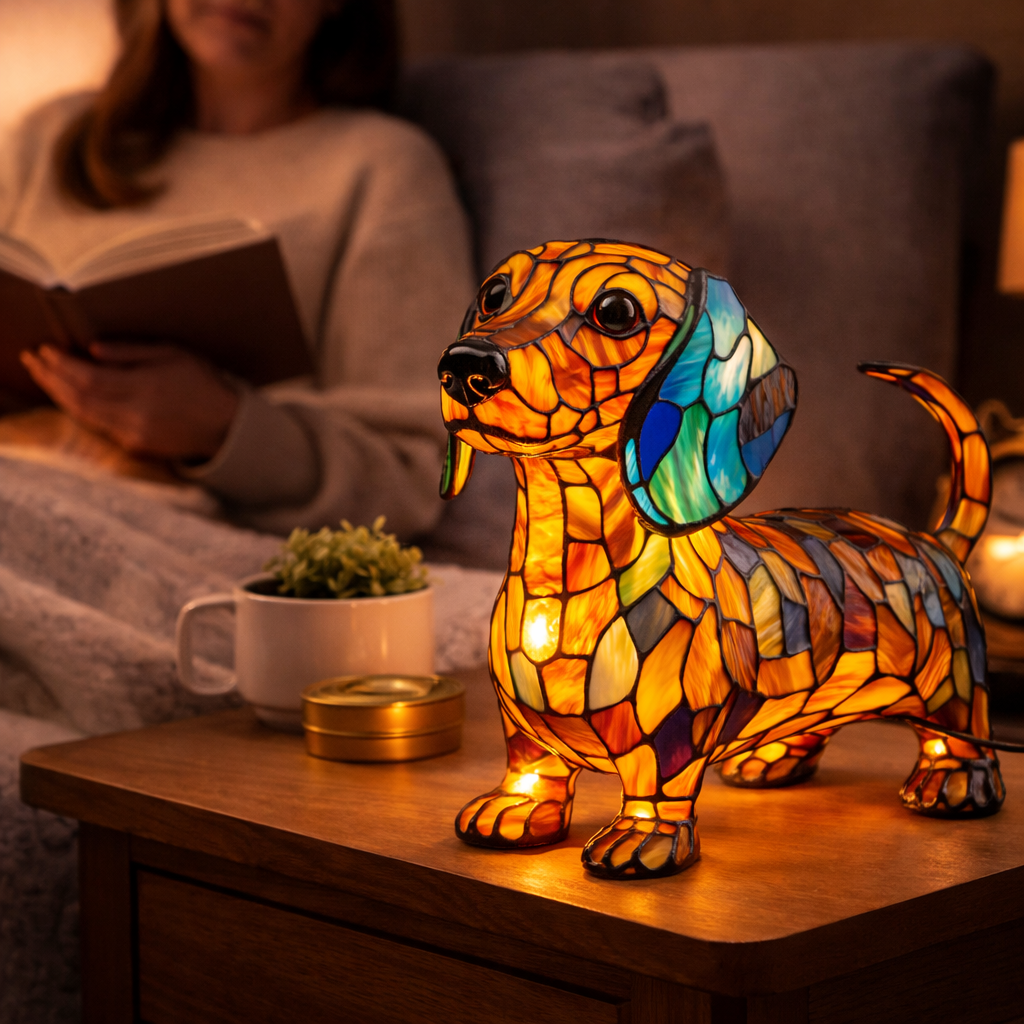 Glasmosaik hund silhuet dekorativ dyre bordlampe