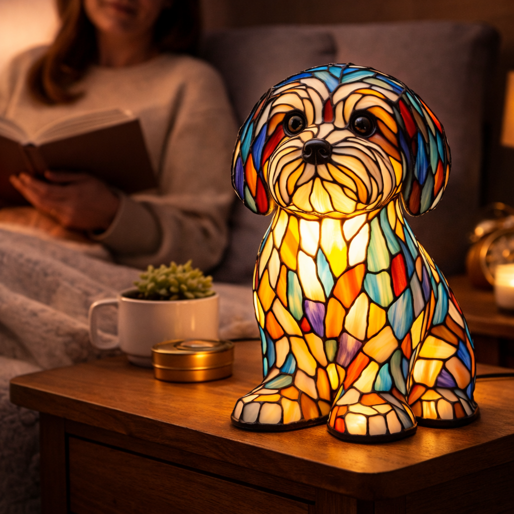 Glasmosaik hund silhuet dekorativ dyre bordlampe
