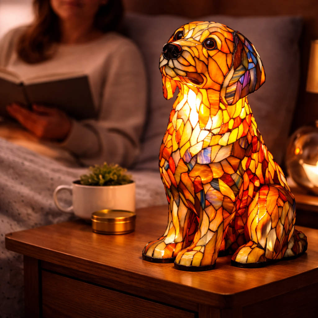 Glasmosaik hund silhuet dekorativ dyre bordlampe